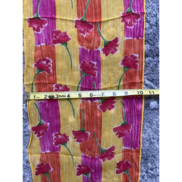 Elaine Gold Silk Scarf Colorful Floral Collection XIIX ltd 10.5" x 50" Oblong - Picture 6 of 7